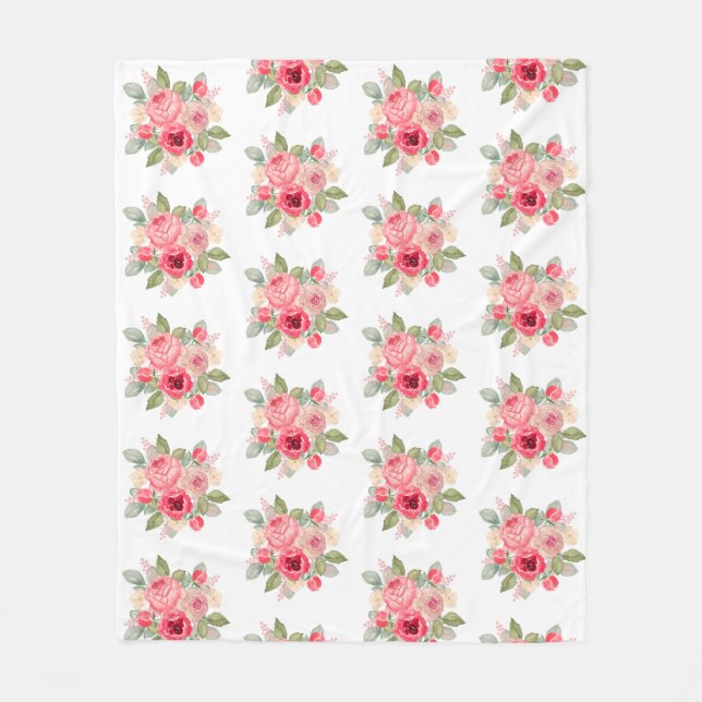 Bouquet of Painted Pink Roses Fleece Blanket (Front)