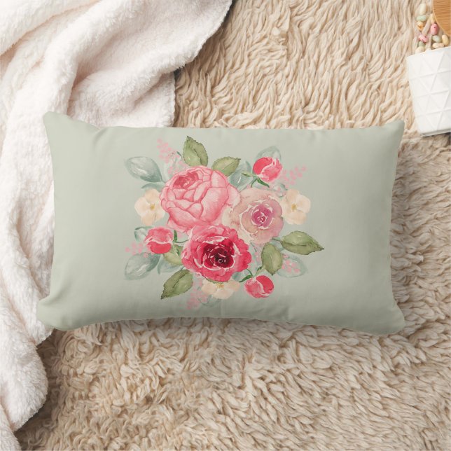 Bouquet of Painted Pink Roses Lumbar Pillow (Blanket)