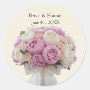 Bouquet of Peonies Custom Wedding Favor Classic Round Sticker