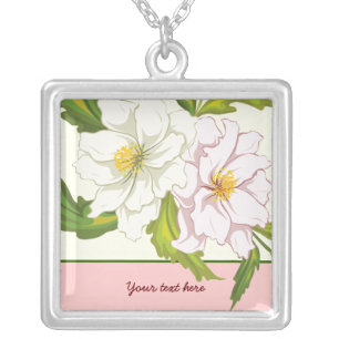 Bouquet of pink and white flowers silver pendant