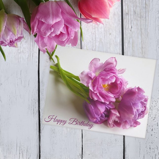 Bouquet of pink blooming tulips. Happy Birthday Postcard (Creator Uploaded)