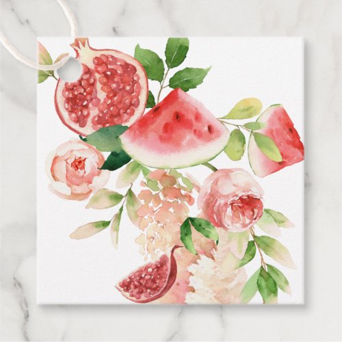 Bouquet of Pink Flowers and Fruits Gift Tag