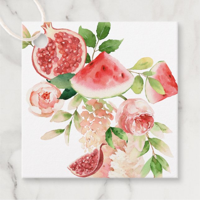 Bouquet of Pink Flowers and Fruits Gift Tag (Front)
