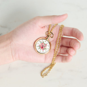Bouquet of Pink Painted Roses and Gold Numbers Watch