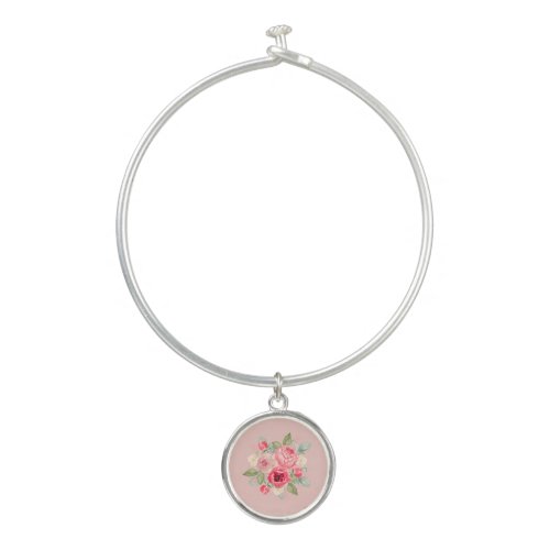Bouquet of Pink Painted Roses Bangle Bracelet