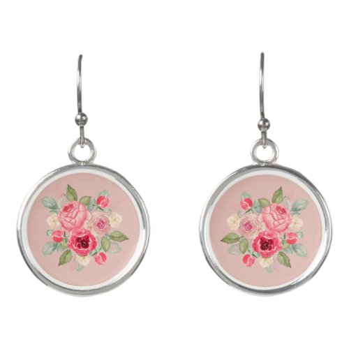 Bouquet of Pink Painted Roses Earrings
