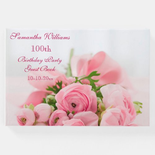 Bouquet Of Pink Roses 100th Birthday Guest Book