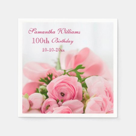 Bouquet Of Pink Roses 100th Birthday Napkins