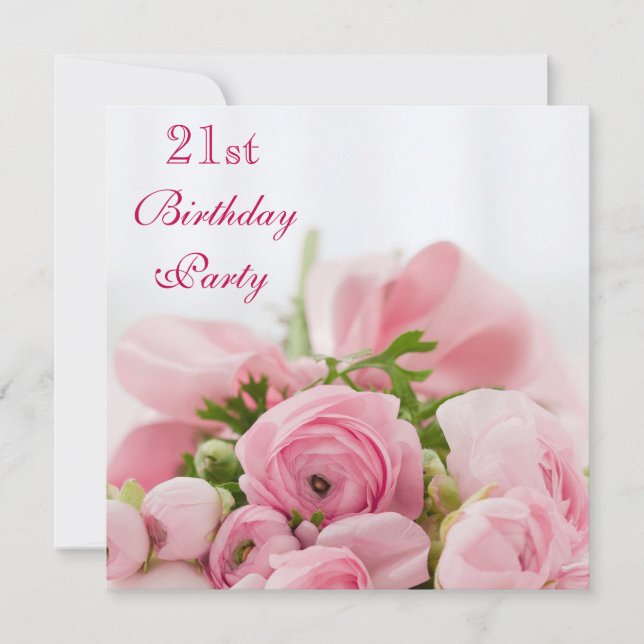 Bouquet Of Pink Roses 21st Birthday Invitation (Front)
