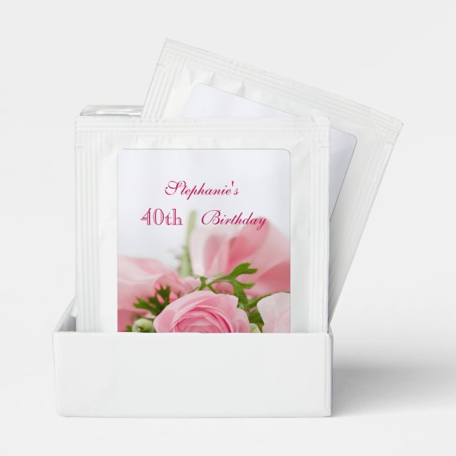 Bouquet Of Pink Roses 40th Birthday   Tea Bag Drink Mix (Pair)