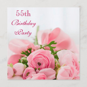 Bouquet Of Pink Roses 55th Birthday Invitation