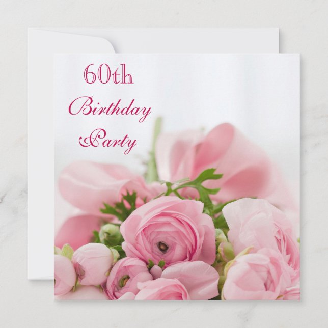 Bouquet Of Pink Roses 60th Birthday Invitation (Front)