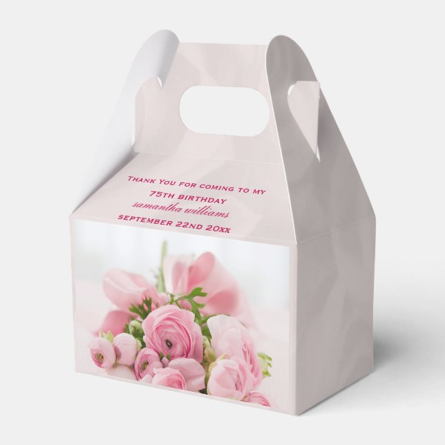 Bouquet Of Pink Roses 75th Birthday Favor Boxes (Front Side)