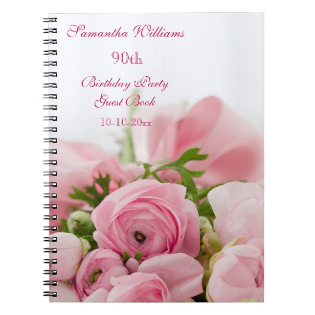 Bouquet Of Pink Roses 90th Birthday Notebook (Front)