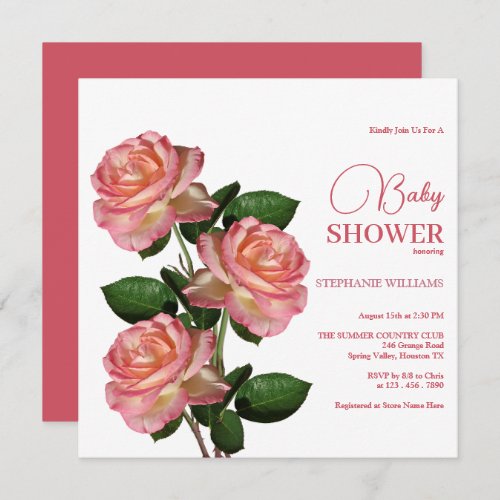 Bouquet Of Pink Roses Baby Shower Invitation