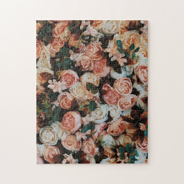 Bouquet of Pink Roses & Green Leaves Jigsaw Puzzle (Vertical)
