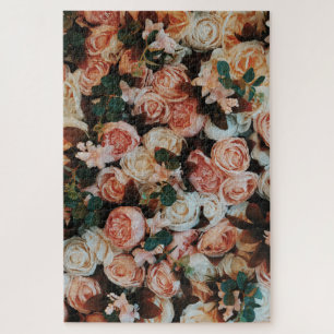 Bouquet of Pink Roses & Green Leaves Jigsaw Puzzle