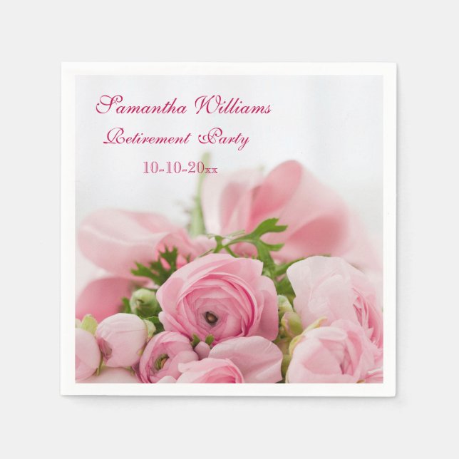 Bouquet Of Pink Roses Retirement Party Napkins (Front)