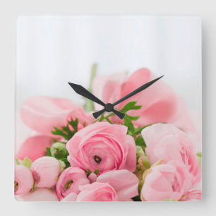 Bouquet Of Pink Roses Square Wall Clock