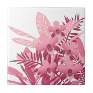 Bouquet of pink tropical plants ceramic tile