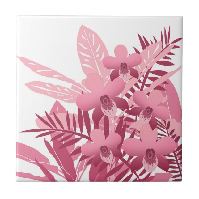 Bouquet of pink tropical plants ceramic tile (Front)