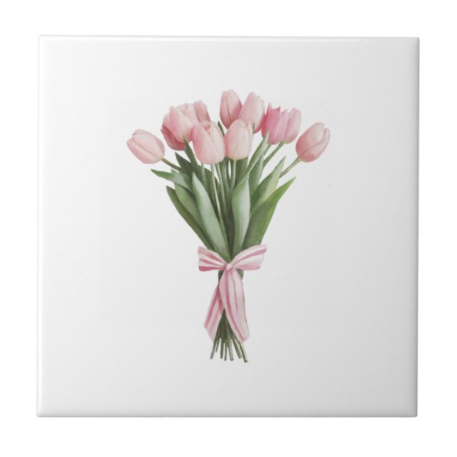 Bouquet of Pink Tulips Ceramic Tile (Front)