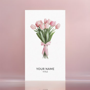Bouquet Of Pink Tulips Qr Code  Business Card by RicardoArtes at Zazzle