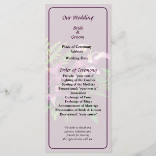 Bouquet of Purple Orchids and Fern Wedding Program