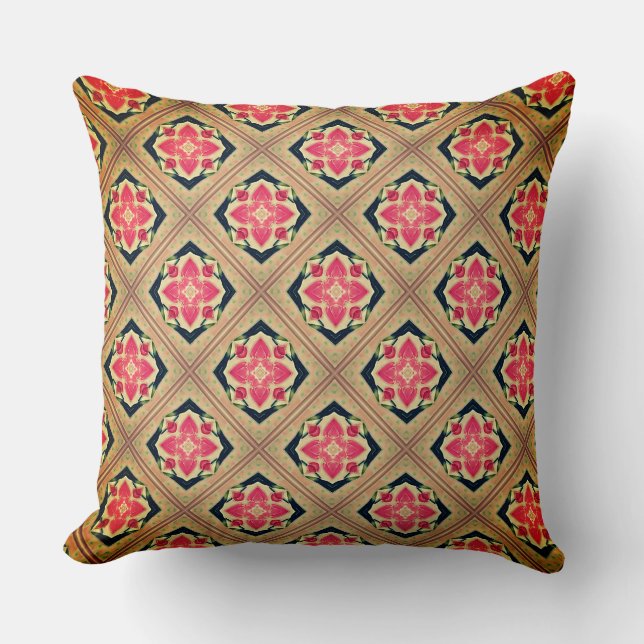 Bouquet of Red Flowers on a Green Leafy Sleeves Throw Pillow (Front)