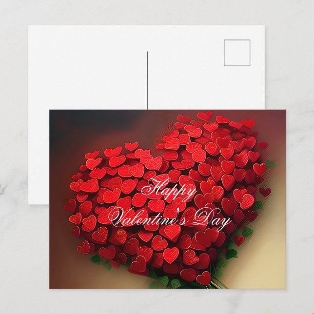 Bouquet of red hearts valentine postcard (Front/Back)