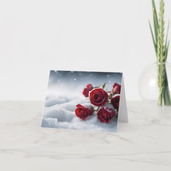 Bouquet Of Red Rose Flowers On Snow Covered Ground Card by sirylok at Zazzle