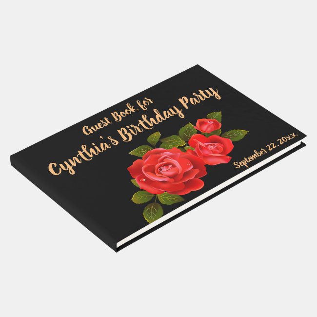 Bouquet of Red Roses Birthday Party Guest Book