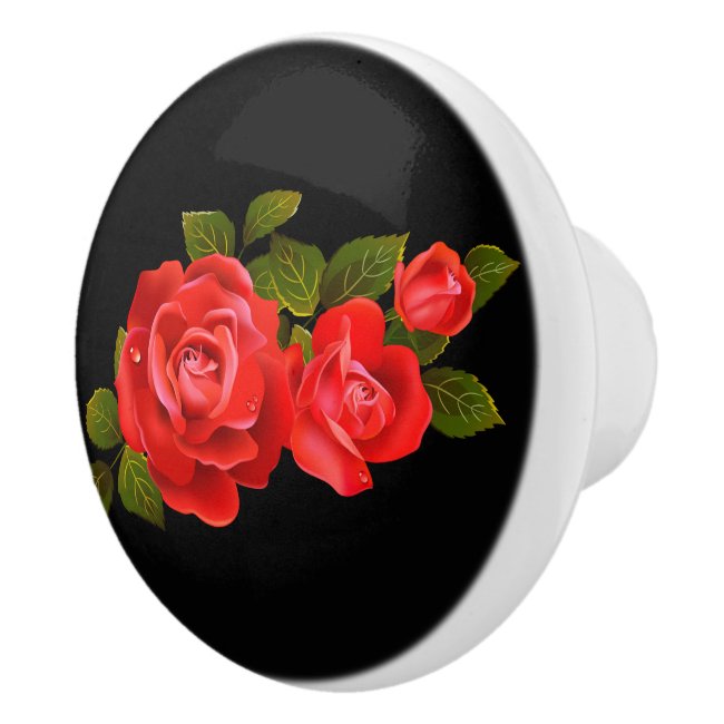 Bouquet of Red Roses Ceramic Knob