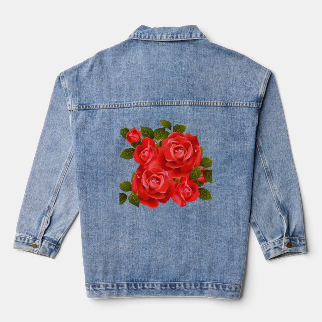 Bouquet of Red Roses Denim Jacket