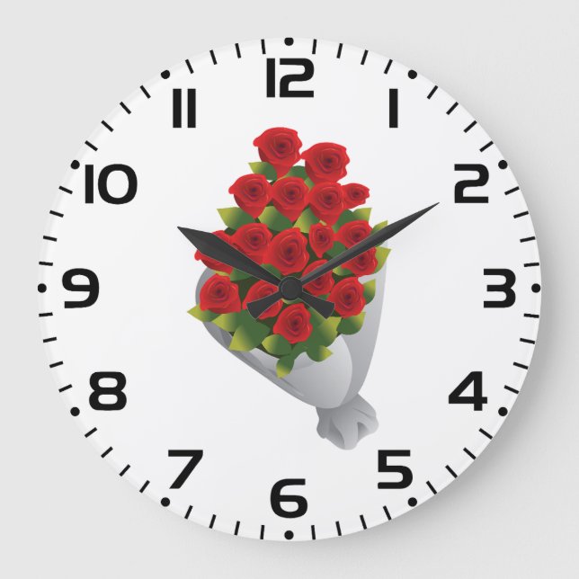 Bouquet Of Red Roses Large Clock (Front)