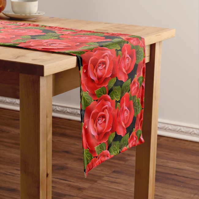 Bouquet of Red Roses Pattern Table Runner