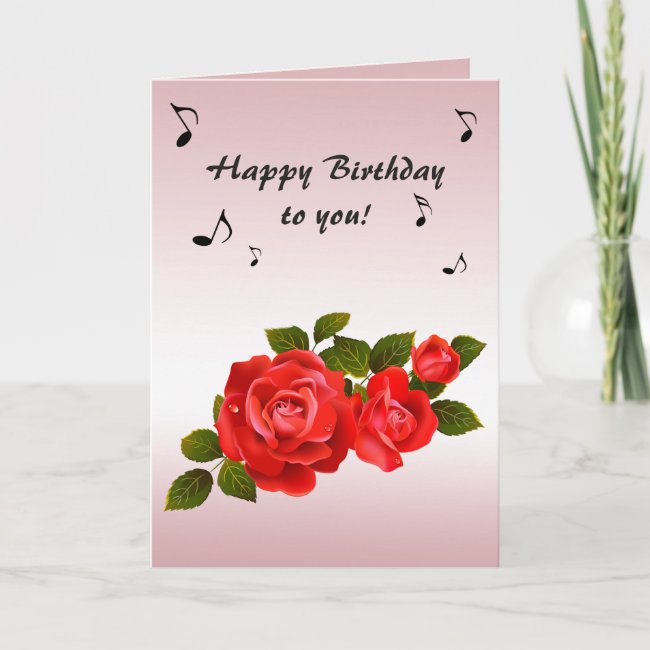Bouquet of Red Roses Pink Birthday Card