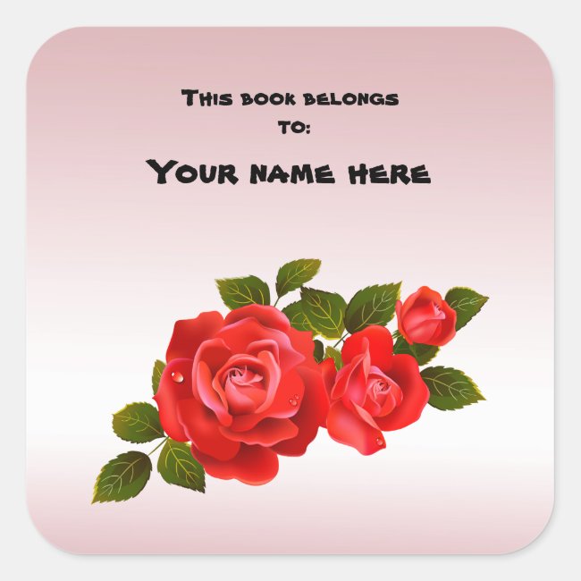 Bouquet of Red Roses Pink Bookplate