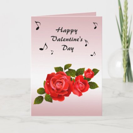 Bouquet of Red Roses Pink Valentines Day Card