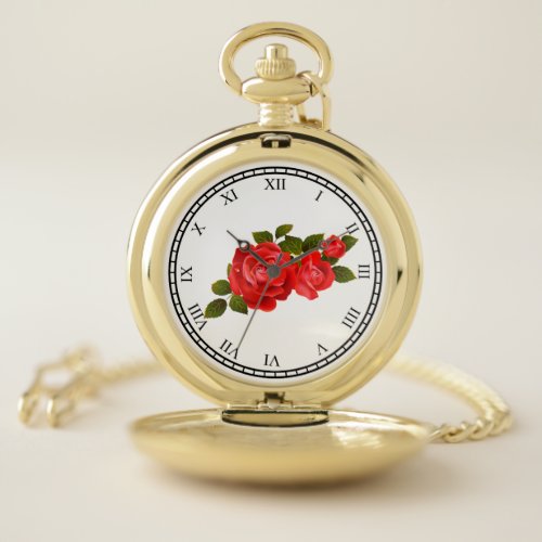 Bouquet of Red Roses Pocket Watch