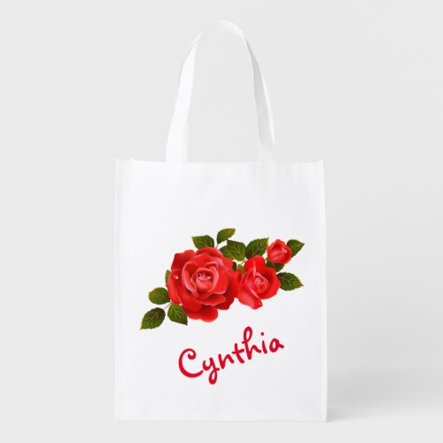 Bouquet of Red Roses Reusable Grocery Bag