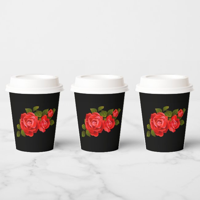 Bouquet of Red Roses Set of Paper Cups 