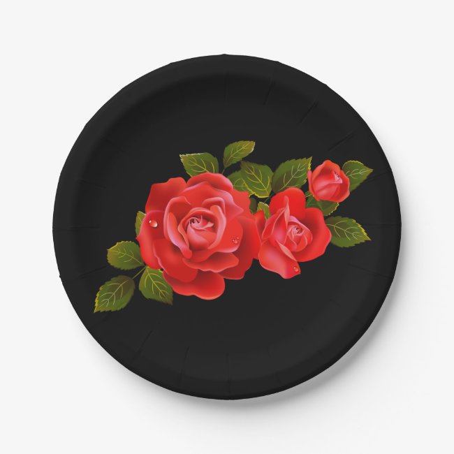 Bouquet of Red Roses Set of Paper Plates