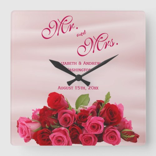 Bouquet Of Romantic Red Roses Wedding  Square Wall Clock