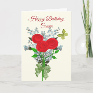 Bouquet of Roses and Lilacs Birthday for Cousin Card