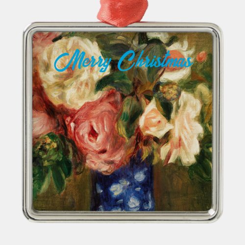 Bouquet of Roses by Renoir Merry Christmas Metal Ornament