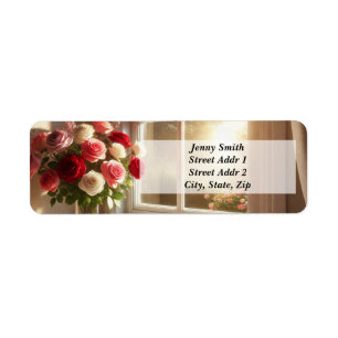 Bouquet of Roses by the window Label