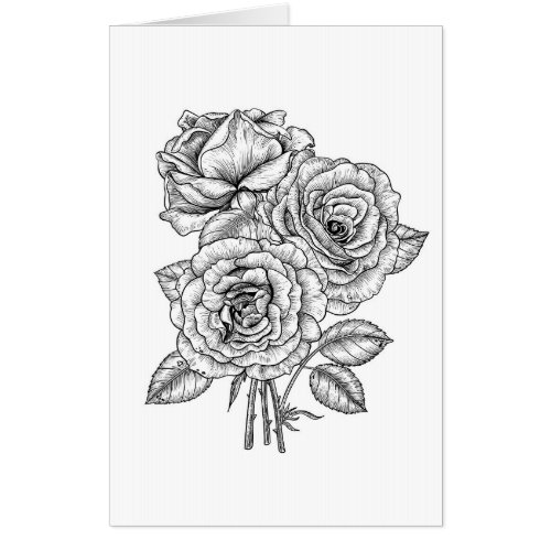 Bouquet of roses in black and white card