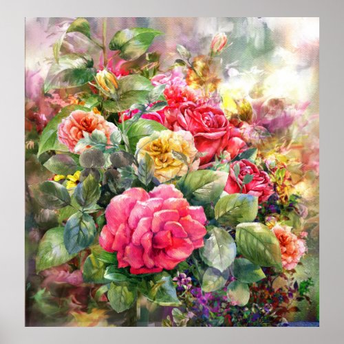 Bouquet Of Roses Watercolor Poster