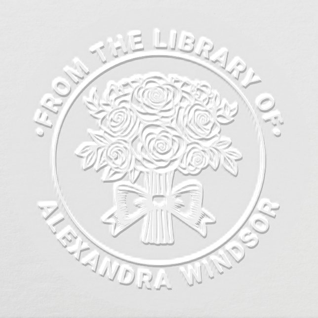 Bouquet of Roses with Bow Ribbon Library Book Name Embosser (Design)